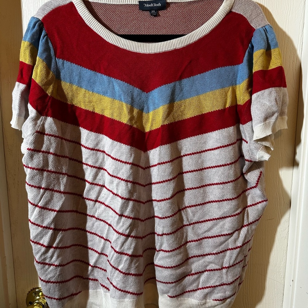 ModCloth Chevron Stripe Short Sleeve Sweater 2x